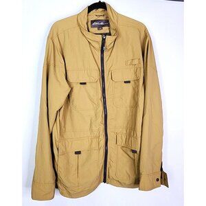 Mens Eddie Bauer Tan Full‎ Zip Nylon Lightweight Jacket Pockets Outdoors Size XL